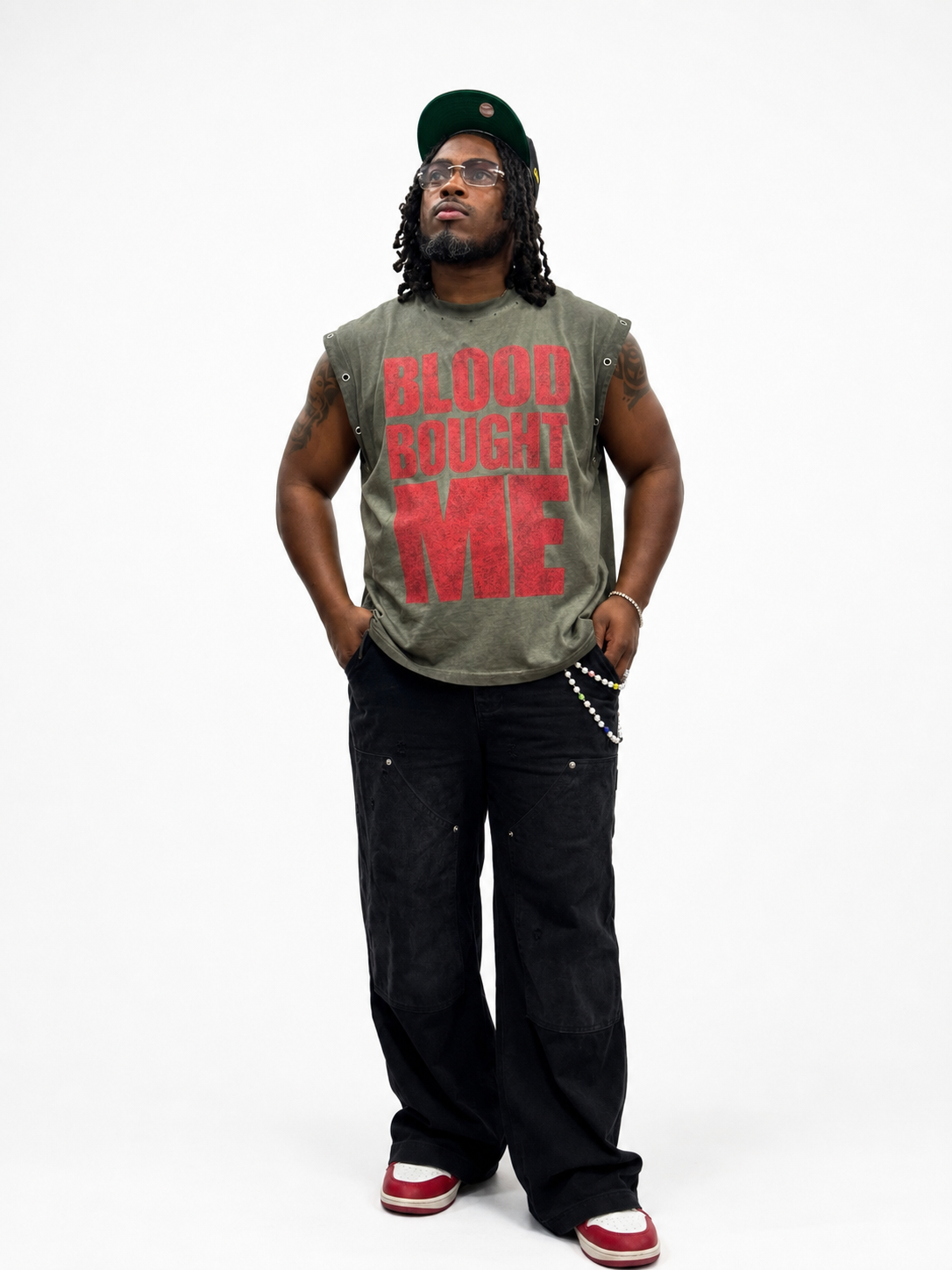 Blood Bought Distressed Grommet Eyelet Tank Top