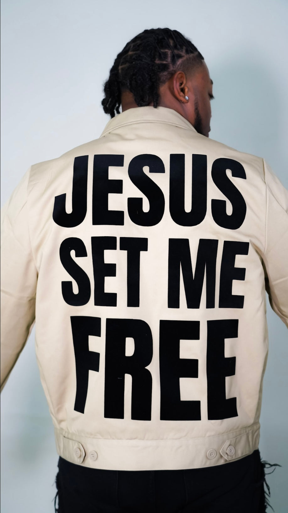 “Jesus Set Me Free” Tan Jacket