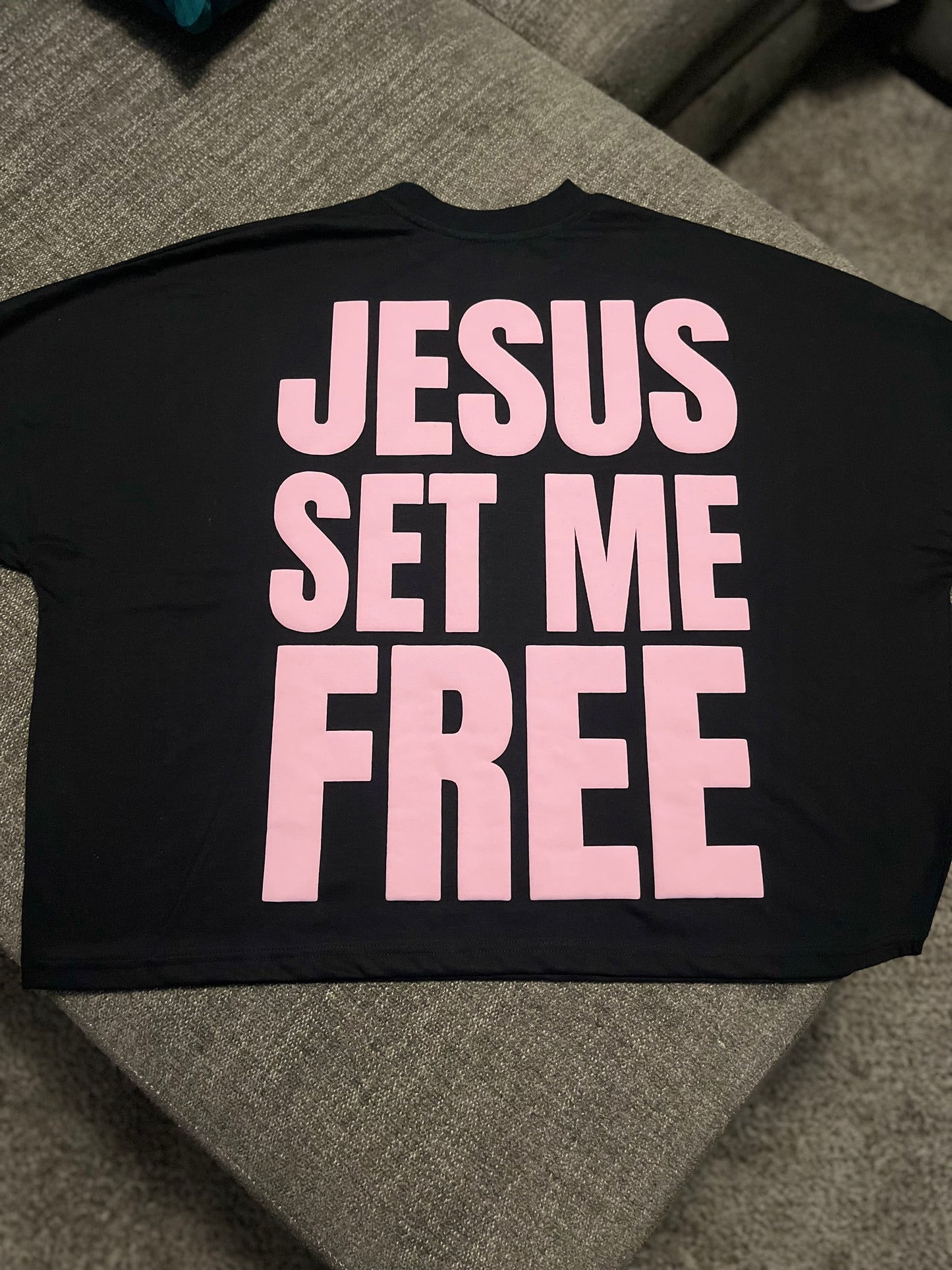 Oversized Pink “Jesus Set Me Free” Shirt