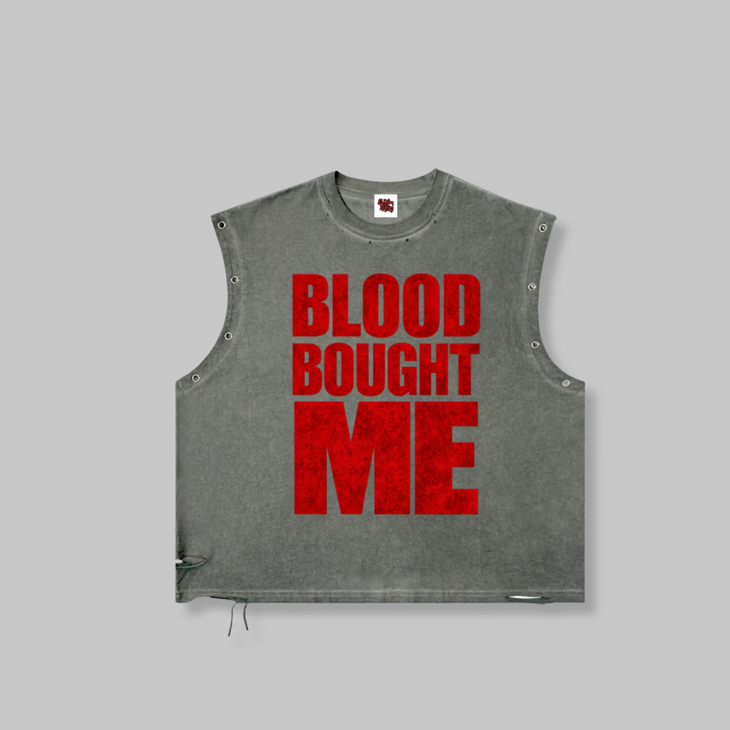 Blood Bought Distressed Grommet Eyelet Tank Top