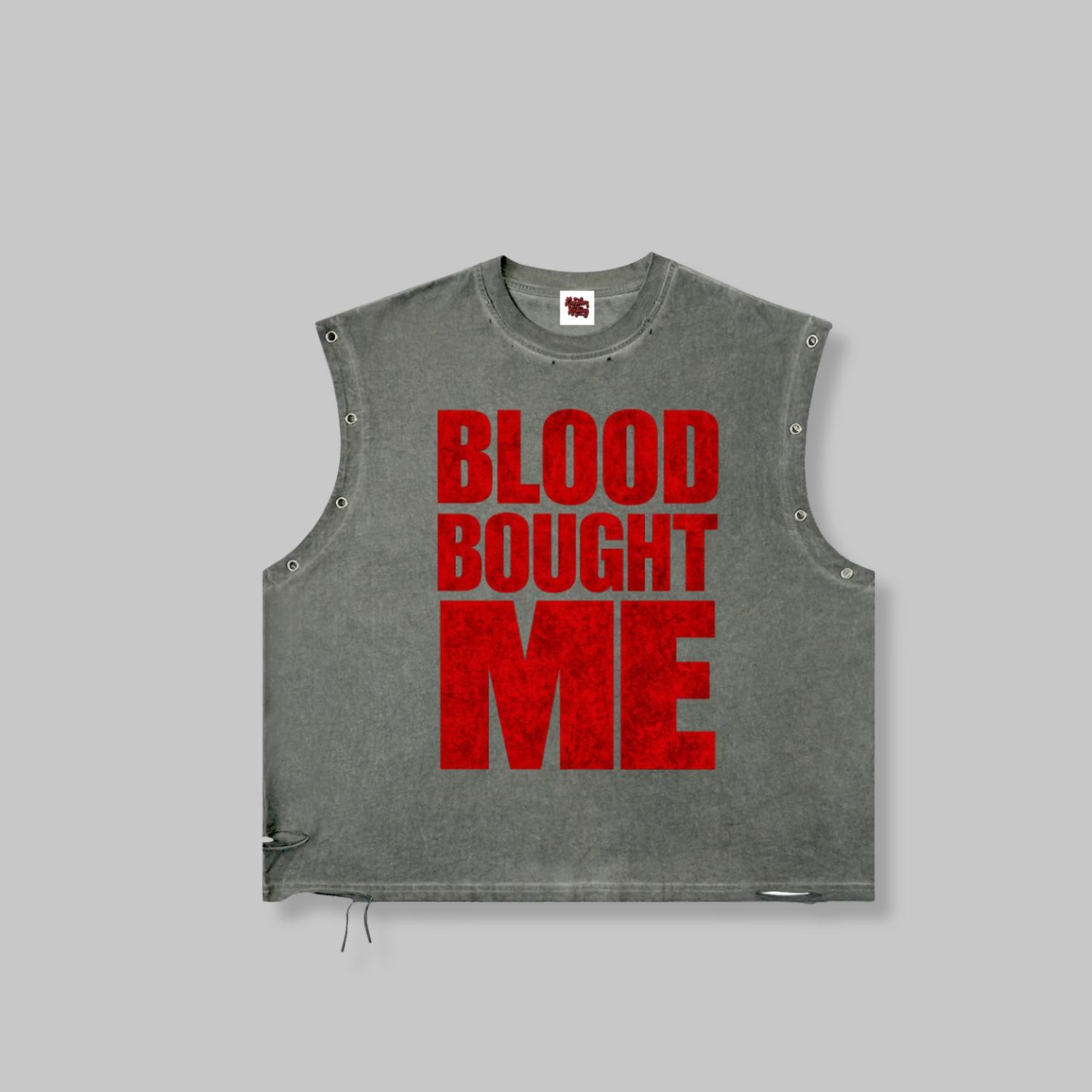 Blood Bought Distressed Grommet Eyelet Tank Top