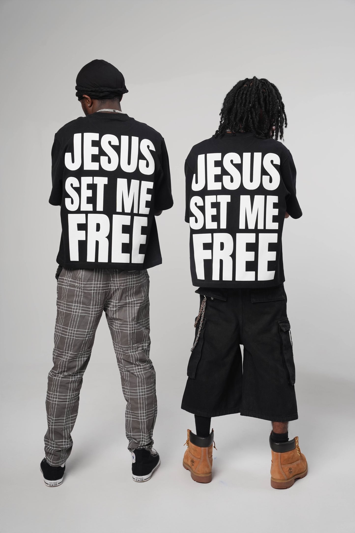 Oversized White “Jesus Set Me Free” Shirt