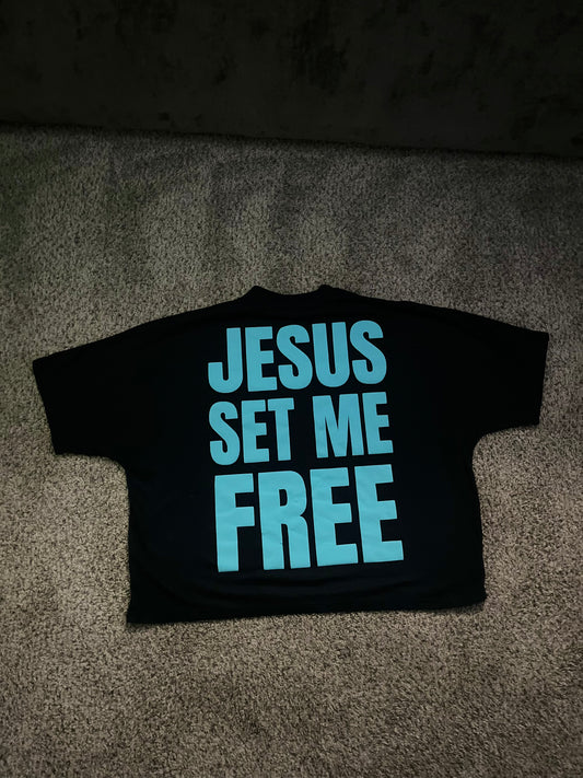 Teal “Jesus Set Me Free” Oversized Shirt