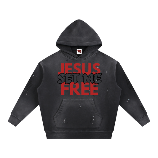 JSMF Vintage Washed Frayed Fleece Hoodie