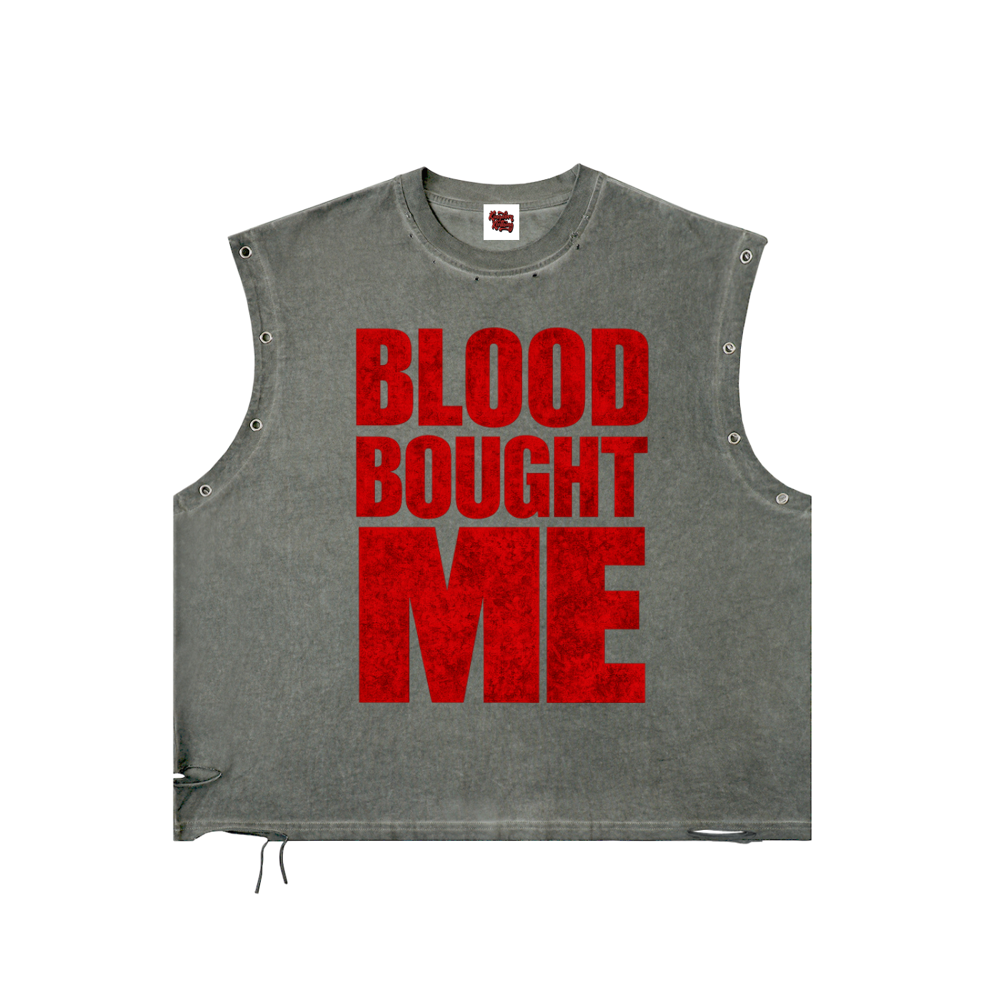 Blood Bought Distressed Grommet Eyelet Tank Top