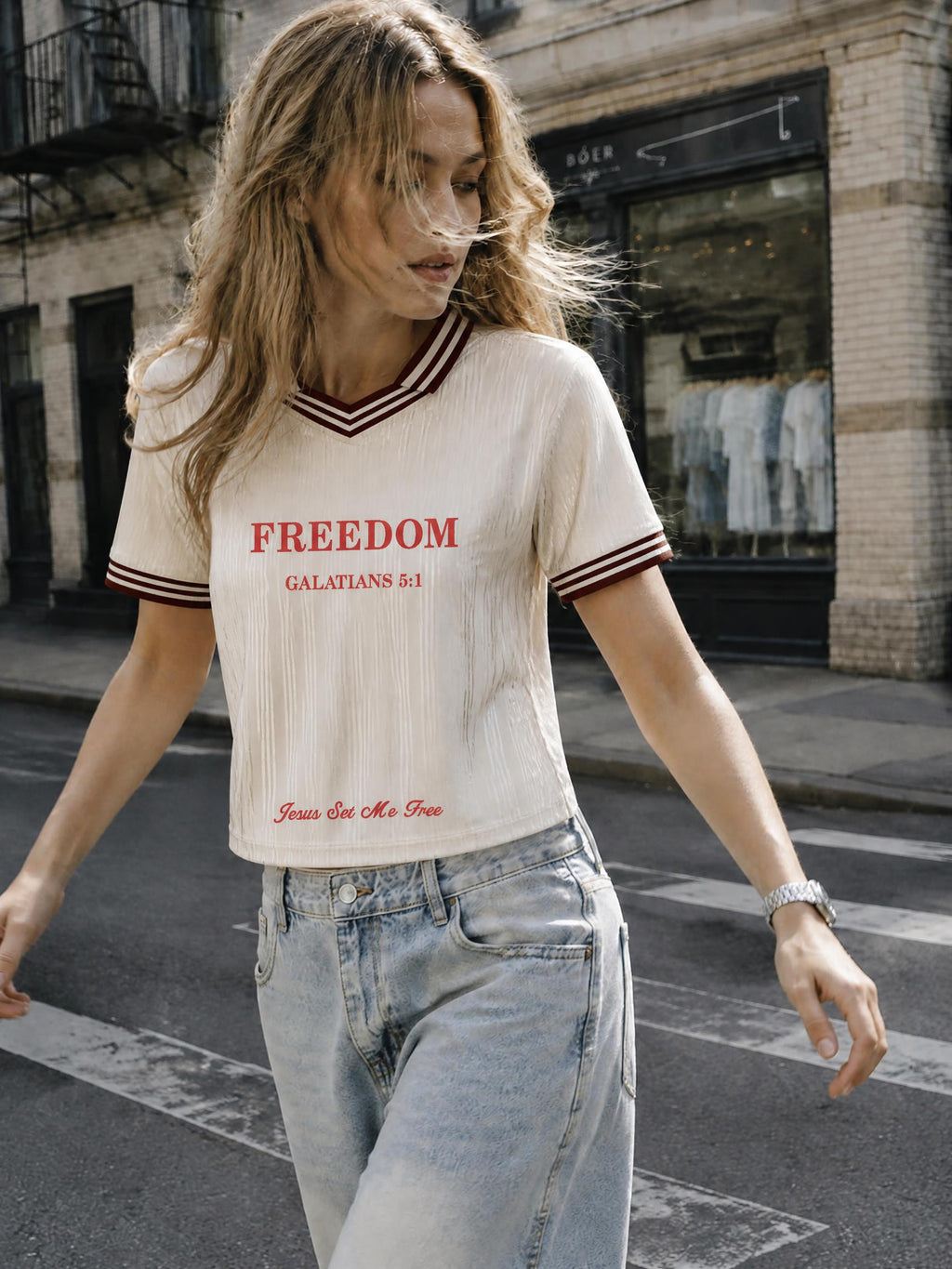 Freedom Contrast Stripes Polo Collar T-Shirt